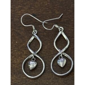 Vintage 90s Sterling Silver 925 Dangle Drop Infinity Heart Hook Earrings 2” Long